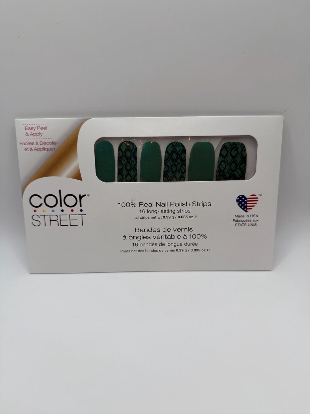 Color Street Deep Green Nail Strips with Black Lace Accent Snake My Day
